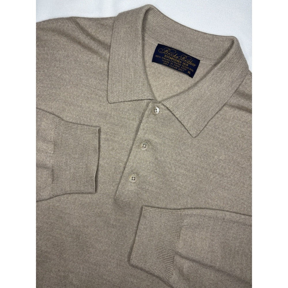 Brooks Brothers Merino Wool Shirt Men's XL Beige Long Sleeve Vintage Hong Kong